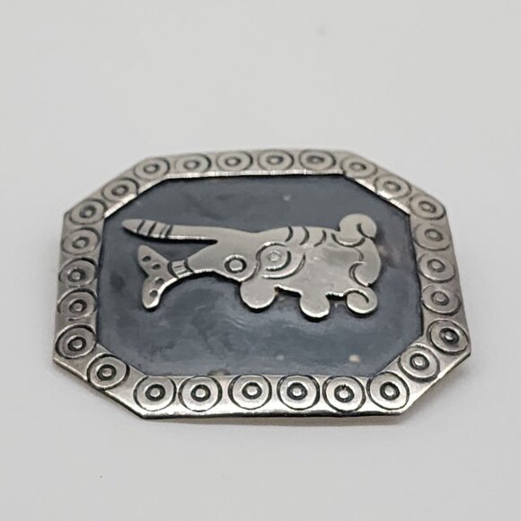 Talleres Los Ballesteros Sterling Silver Aztec Pin Brooch Octagon Shape Stamped - Picture 3 of 7
